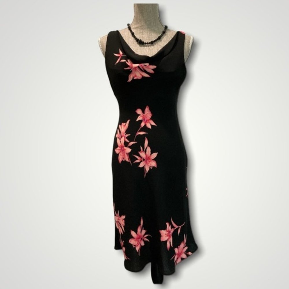 Jones New York Black Floral Sleeveless Dress - Pink Floral Accents